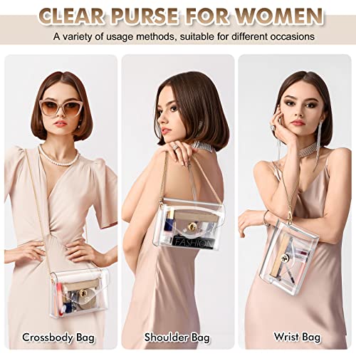 Youshuo Clear Purse for Women Stadium Approved, Clear Crossbody Bag, 2PCS Cute Purses with Chain & Wristlet for Sports Prom Concert Party Present