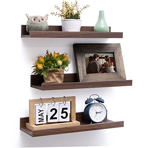 Axeman Floating Shelves, Wall Shelves Set of 3, Walnut Floating Shelves Picture Ledge Shelf for Nursery Bedroom Living Room Kitchen Office, Walnut