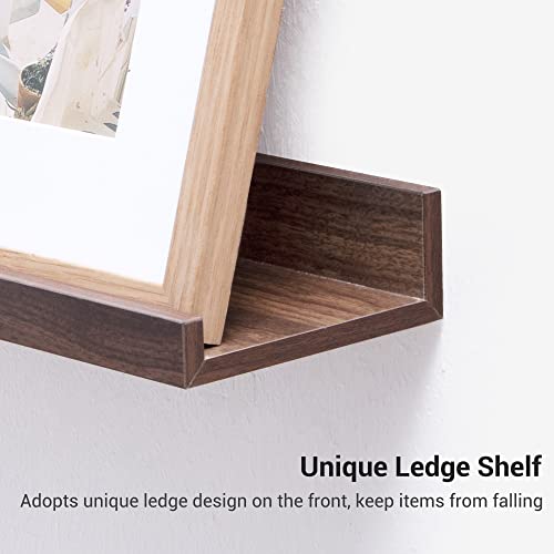 Axeman Floating Shelves, Wall Shelves Set of 3, Walnut Floating Shelves Picture Ledge Shelf for Nursery Bedroom Living Room Kitchen Office, Walnut