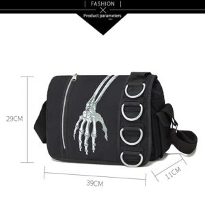 Goth Purse Grunge Skull Messenger Bag Y2K Backpack Gothic Punk Shoulder Satchels Harajuku School Handbag (Black)