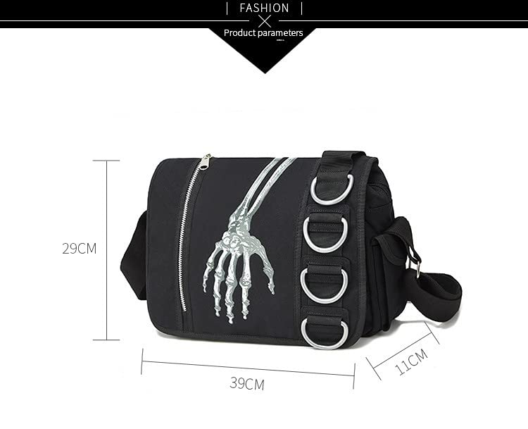 Goth Purse Grunge Skull Messenger Bag Y2K Backpack Gothic Punk Shoulder Satchels Harajuku School Handbag (Black)