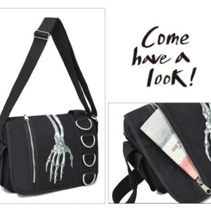 Goth Purse Grunge Skull Messenger Bag Y2K Backpack Gothic Punk Shoulder Satchels Harajuku School Handbag (Black)