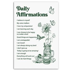 16x24" - Vintage Green Inspirational Quotes Daily Self-love Affirmation Posters Unframed for Room Aesthetic Cute Sunflower Butterfly Food Wall Art Painting Retro Wall Decor (No Frame)