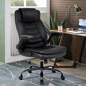 Office Chair Desk Chair Computer Chair with Lumbar Support Adjustable Armrest Task Chair Rolling Swivel PU Leather H High Back Ergonomic Chair for Back Pain (Black)