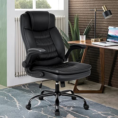 Office Chair Desk Chair Computer Chair with Lumbar Support Adjustable Armrest Task Chair Rolling Swivel PU Leather H High Back Ergonomic Chair for Back Pain (Black)