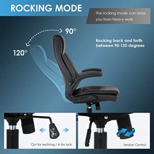 Office Chair Desk Chair Computer Chair with Lumbar Support Adjustable Armrest Task Chair Rolling Swivel PU Leather H High Back Ergonomic Chair for Back Pain (Black)