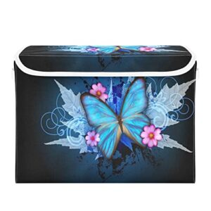 Butterfly Design Storage Basket 16.5x12.6x11.8 In Collapsible Fabric Storage Cubes Organizer Large Storage Bin with Lids and Handles for Shelves Bedroom Closet Office