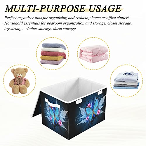 Butterfly Design Storage Basket 16.5x12.6x11.8 In Collapsible Fabric Storage Cubes Organizer Large Storage Bin with Lids and Handles for Shelves Bedroom Closet Office