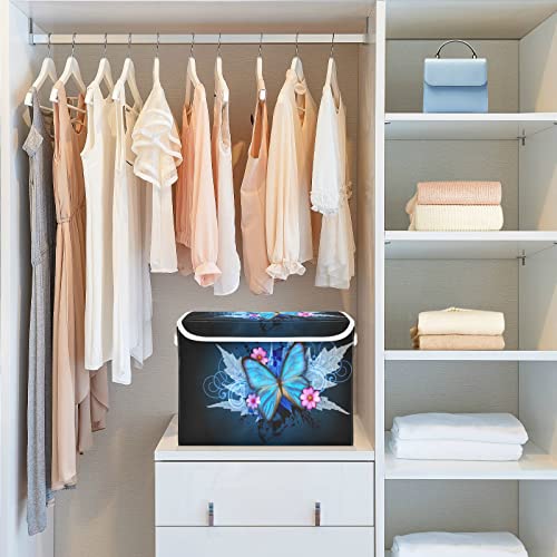 Butterfly Design Storage Basket 16.5x12.6x11.8 In Collapsible Fabric Storage Cubes Organizer Large Storage Bin with Lids and Handles for Shelves Bedroom Closet Office