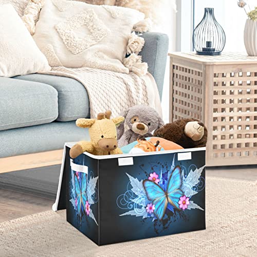 Butterfly Design Storage Basket 16.5x12.6x11.8 In Collapsible Fabric Storage Cubes Organizer Large Storage Bin with Lids and Handles for Shelves Bedroom Closet Office