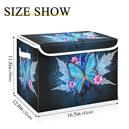 Butterfly Design Storage Basket 16.5x12.6x11.8 In Collapsible Fabric Storage Cubes Organizer Large Storage Bin with Lids and Handles for Shelves Bedroom Closet Office