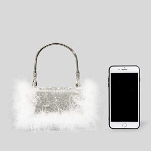 Ladies Ostrich Feather Rhinestone Tote Bag,Shiny High-End Mink Fur Full Diamond Shoulder Messenger Bag For Party Wedding. (Purple,One size)