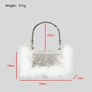 Ladies Ostrich Feather Rhinestone Tote Bag,Shiny High-End Mink Fur Full Diamond Shoulder Messenger Bag For Party Wedding. (Purple,One size)