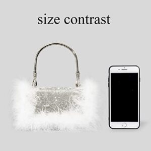 Ladies Ostrich Feather Rhinestone Tote Bag,Shiny High-End Mink Fur Full Diamond Shoulder Messenger Bag For Party Wedding. (Purple,One size)