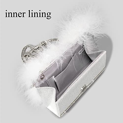 Ladies Ostrich Feather Rhinestone Tote Bag,Shiny High-End Mink Fur Full Diamond Shoulder Messenger Bag For Party Wedding. (Purple,One size)