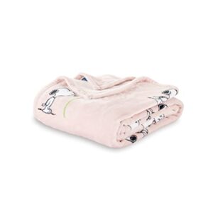 berkshire velvetloft® peanuts® snoopy cute character plush throw blanket,peanuts snoopy make a wish spring pink, throw (55″ x 70″)