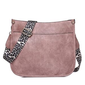 hdhtb crossbody bags for women designer leather hobo handbags, leopard guitar strap shoulder bucket bags cross-body purse (pink)