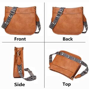 HDHTB Crossbody Bags for Women Designer Leather Hobo Handbags, Leopard Guitar Strap Shoulder Bucket Bags Cross-body Purse (Pink)