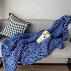 chunky knit blanket throw warm chenille soft cozy boho home decor handmade cozy throw yarn blanket 50×60 inch bed sofa blue