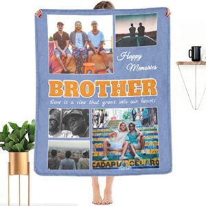 Custom Blankets with Photos, Gift for Brother, Personalized Blankets Gift for Brother, Super Soft Customized Fleece Throw Blankets