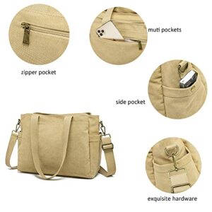 Canvas Tote Bag with Multi Pockets Women Shoulder Bag for Work College Teacher Purse Handbag