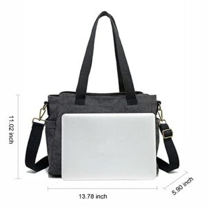 Canvas Tote Bag with Multi Pockets Women Shoulder Bag for Work College Teacher Purse Handbag