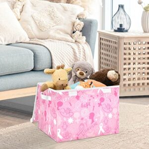 AMmao Foldable Storage Bins with Lids Pink Doodle Breast Cancer Awareness Large Storage Box Clothes Books Storage Organizer Container Basket for Home Bedroom Office Closet 16.5x12.6x11.8 In