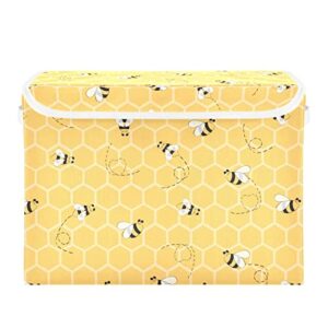 domiking yellow bees honey large storage bin with lid collapsible shelf baskets box with handles organizing container for nursery drawer shelves cabinet