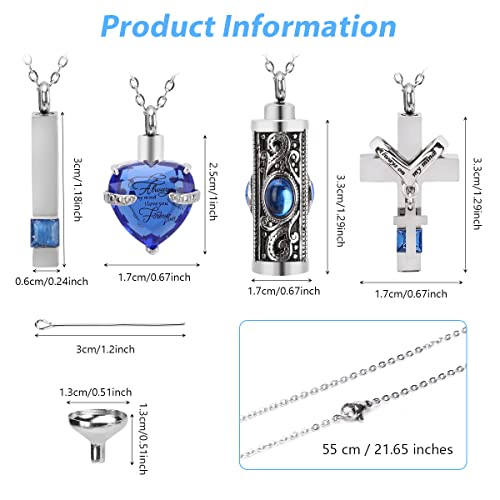 KKUYT Cremation Urn Necklace for Ashes-6 PCS Cremation Jewelry for Ashes, Cubic Heart Cross Keepsake Locket Ashes Necklace Stainless Steel Urn Necklace Pendant Memorial Jewelry Gifts for Men/Women