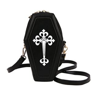 lushandy gothic bags & purses crossbody bag for women goth purse coffin shape handbags pu leather shoulder bag halloween