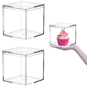 LOVPLAY Acrylic Boxes Plastic Square Containers Plastic Clear Acrylic Cube with Lid Storage Box 2 Packs 4.7x4.7x4.7Inches Candy Wedding Party Pill Jewelry Boxes
