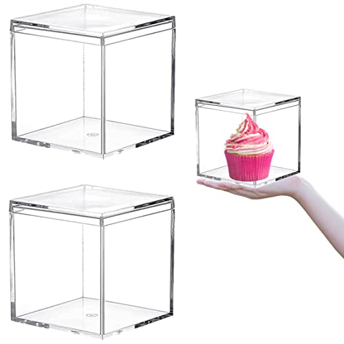 LOVPLAY Acrylic Boxes Plastic Square Containers Plastic Clear Acrylic Cube with Lid Storage Box 2 Packs 4.7x4.7x4.7Inches Candy Wedding Party Pill Jewelry Boxes