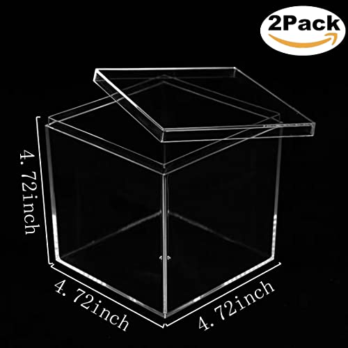 LOVPLAY Acrylic Boxes Plastic Square Containers Plastic Clear Acrylic Cube with Lid Storage Box 2 Packs 4.7x4.7x4.7Inches Candy Wedding Party Pill Jewelry Boxes