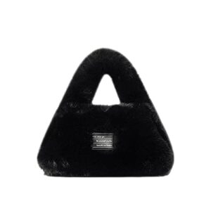 ladies small acrylic chain plush tote bag,fashion simple letter shoulder bag,macaron color plush high-end handbag. (black,one size)