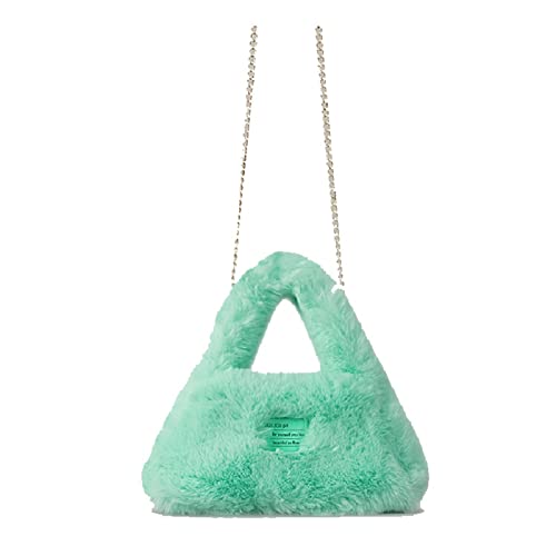 Ladies Small Acrylic Chain Plush Tote Bag,Fashion simple letter shoulder bag,Macaron Color Plush High-End Handbag. (black,One size)