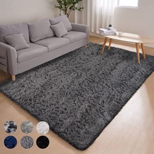yorango grey area rug, 8′ x 10′, large rugs for living room, fluffy soft living room area rug, shag rugs for bedroom classroom, non-slip rug