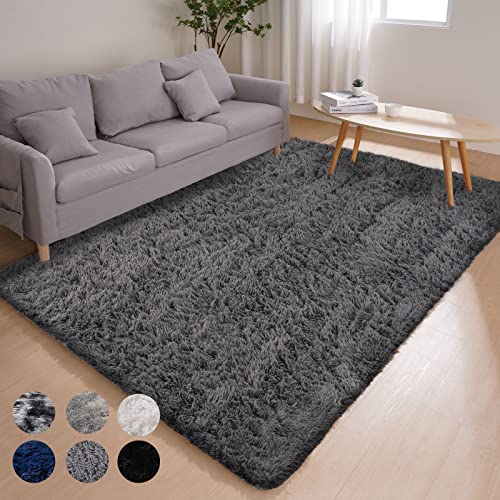 YoRango Grey Area Rug, 8' x 10', Large Rugs for Living Room, Fluffy Soft Living Room Area Rug, Shag Rugs for Bedroom Classroom, Non-Slip Rug