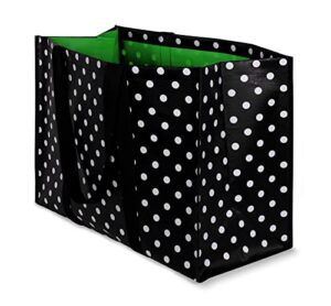 kate spade new york large reusable grocery bag, oversized tote bag with pockets, black collapsible tote for shopping, picture dot