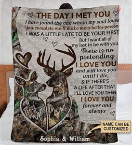 personalized couple deer blanket hunting the day i met you blanket gift for him gift for her couple gift birthday christmas anniversary valentine’s day