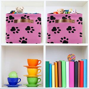 Kigai Dog Paw Storage Basket with Handles Collapsible Storage Bins Canvas Fabric Storage Organizer for Shelves Closet Bedroom Living Room 2Pack