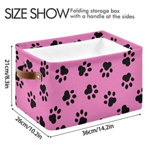 Kigai Dog Paw Storage Basket with Handles Collapsible Storage Bins Canvas Fabric Storage Organizer for Shelves Closet Bedroom Living Room 2Pack