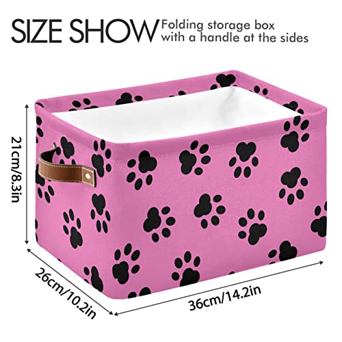 Kigai Dog Paw Storage Basket with Handles Collapsible Storage Bins Canvas Fabric Storage Organizer for Shelves Closet Bedroom Living Room 2Pack