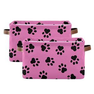 Kigai Dog Paw Storage Basket with Handles Collapsible Storage Bins Canvas Fabric Storage Organizer for Shelves Closet Bedroom Living Room 2Pack