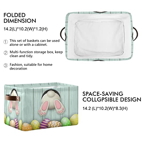 Easter Day Bunny Tail Eggs Storage Basket Fabric Laundry Baskets Happy Easter Rabbit Spring Storage Boxes Organizer Bag for Baby Cloth Dog Toy Book Storage Cubes Shelf Closet Bins 16×12×8 Inches