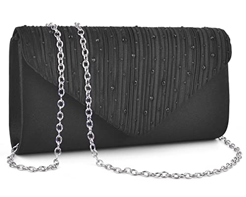 TINDTOP Clutch Purses for Women, Formal Evening Clutch Bags Sparkling Shoulder Envelope Party Handbags Wedding Cocktail Prom Clutches (Black)