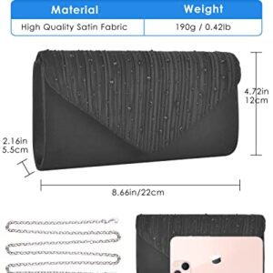 TINDTOP Clutch Purses for Women, Formal Evening Clutch Bags Sparkling Shoulder Envelope Party Handbags Wedding Cocktail Prom Clutches (Black)