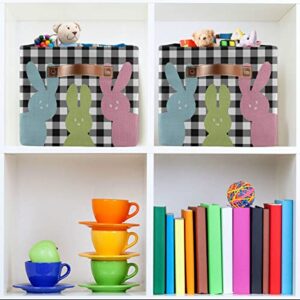 Happy Easter Day Eggs Storage Basket Fabric Laundry Baskets Easter Peeps Bunny Black White Buffalo Plaid Storage Boxes Organizer Bag for Baby Toy Book Storage Cubes Shelf Closet Bins 16×12×8 Inches