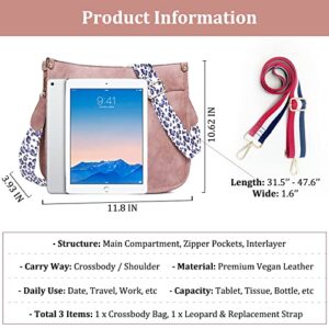 Crossbody Bags for Women Designer Leather Hobo Bag With 2 Adjustable Purse Strap Inside Zipper Pockets Crossbody Purse (Pink)