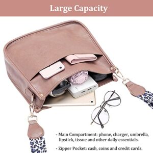 Crossbody Bags for Women Designer Leather Hobo Bag With 2 Adjustable Purse Strap Inside Zipper Pockets Crossbody Purse (Pink)