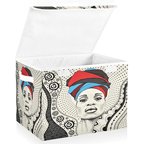 DOMIKING African Woman Large Storage Bin with Lid Collapsible Shelf Baskets Box with Handles Shelves Cabinet Nursery Drawer for Nursery Drawer Shelves Cabinet